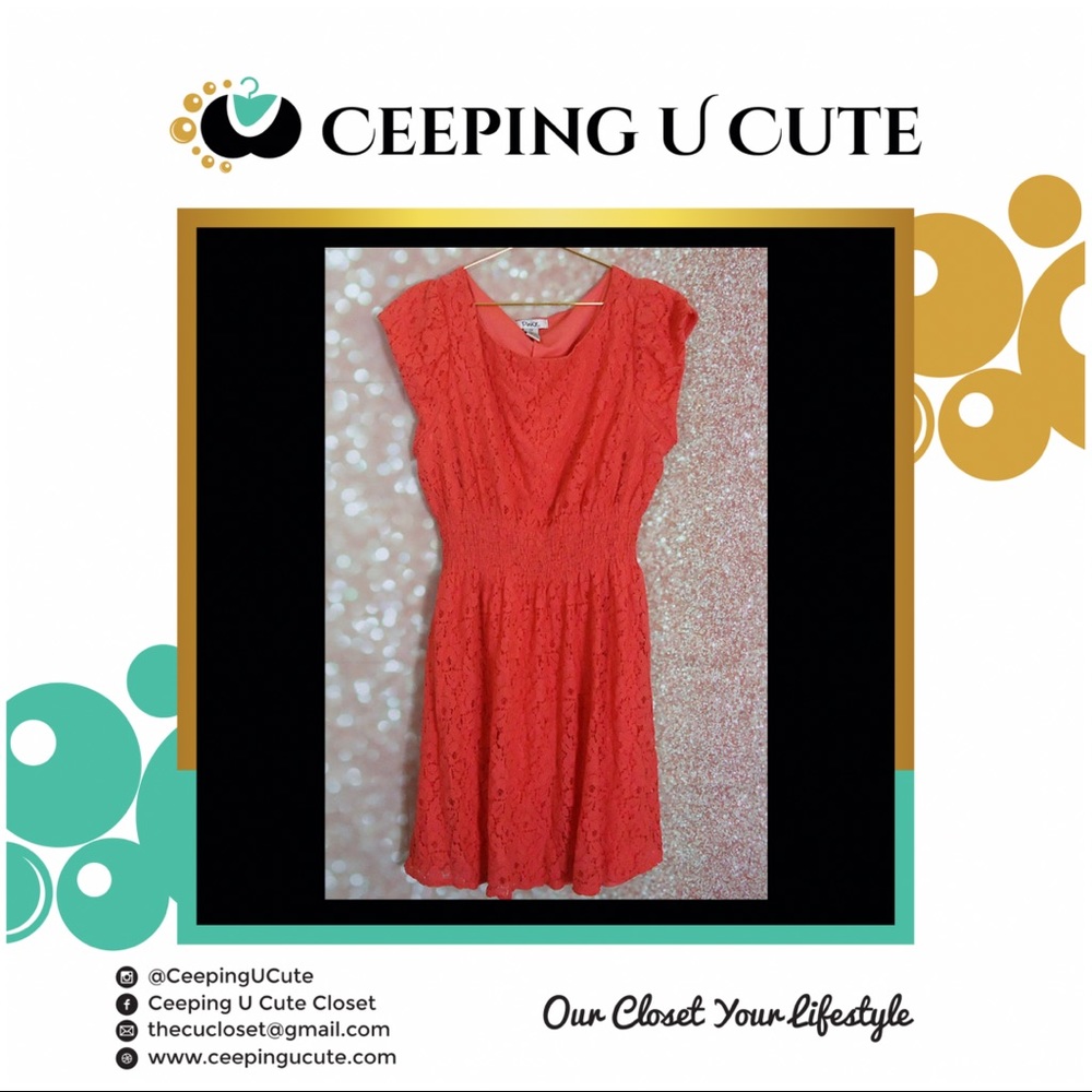 Coral Lace Overlap Dress